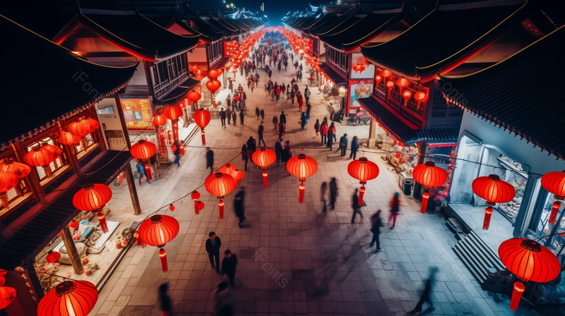 航拍杭州清河坊街夜市接头红灯笼,高清,摄影图,摄影图片,图片大全,摄影图免费下载